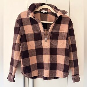 Madewell Tan and Brown Buffalo Plaid Half-Zip Sweater